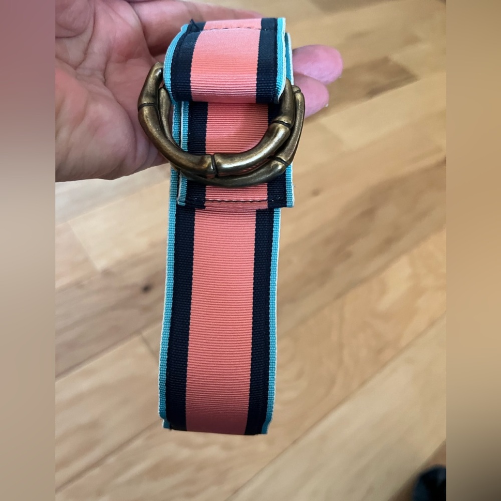 Vintage Ribbon Belt w/ solid Brass Bamboo Motif Buckle, Mint Condition